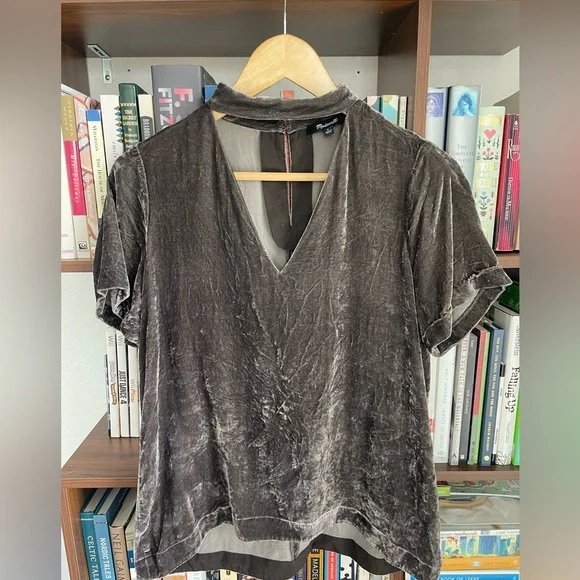 Madewell Silk Blend Velvet Choker Mock Neck Top Lavender Taupe Size Small - Picture 8 of 9